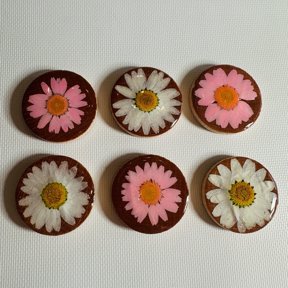 Hand Crafted Floral Resin Magnet Set of 6